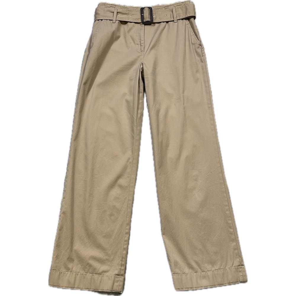 Talbots Wide Leg Chino Pants Belted High Rise Size 6 Khaki Tan Casual Workwear